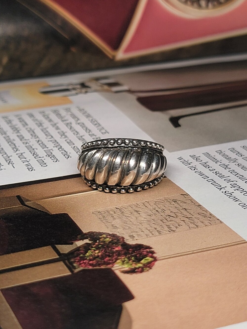 Vintage Sterling Silver Ribbed Caviar Dome Ring